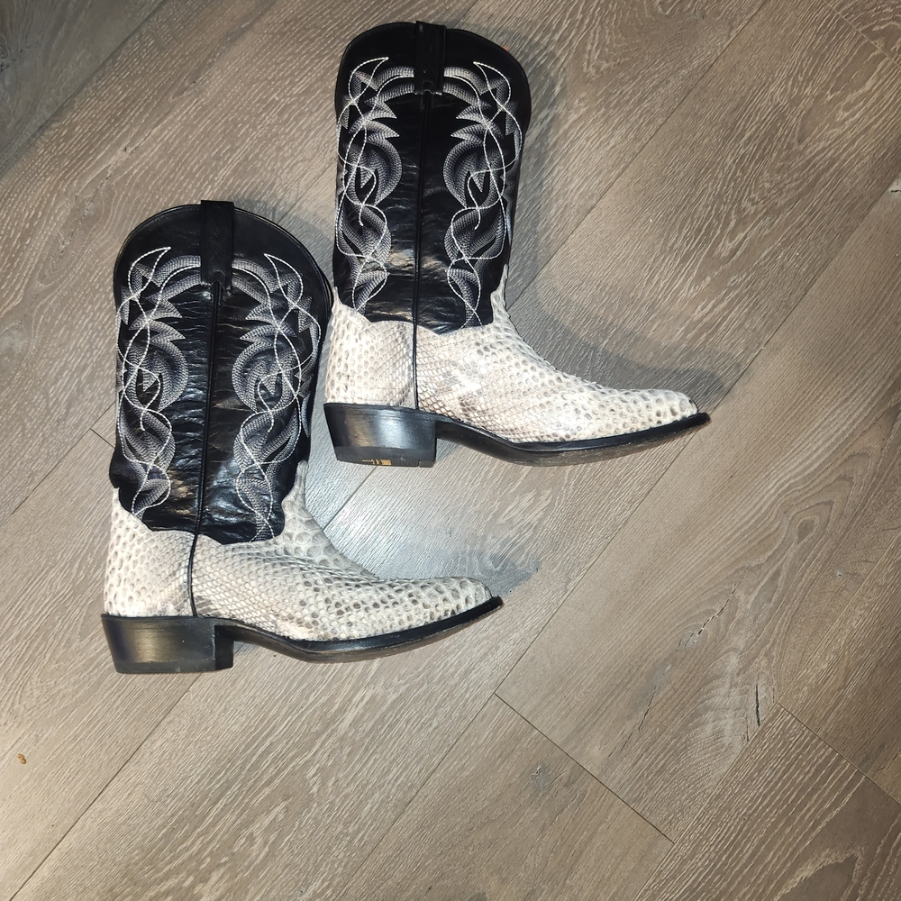 Dan Post Black Shaft White Snake-Effect Lace-Up Western Boots